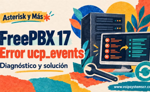 Ilustración del diagnóstico del error ucp_events en FreePBX 17 con AMI y PM2.
