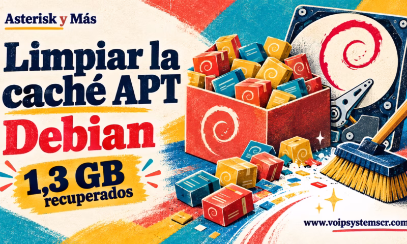 Limpieza de la caché de APT en Debian para liberar espacio en disco.